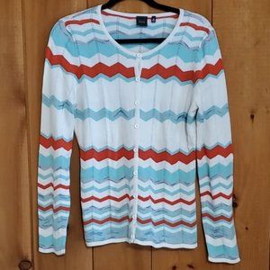 Saks Fifth Avenue Chevron Knit Cardigan Sweater M